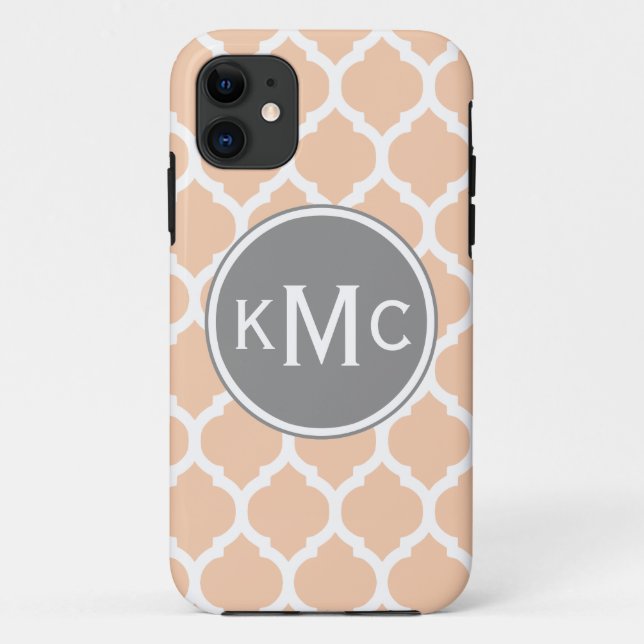 Capa Para iPhone 11 Cinza Rosa Pêssego Lattice marroquino (Verso)
