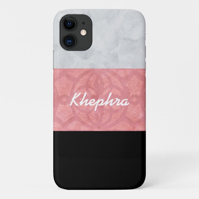 Capa Para iPhone 11 Cinza Rosa-Rosa-Rosa-Rosa, Aquarela E Nome (Verso)