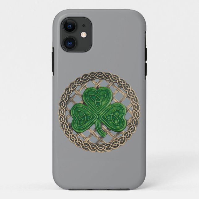 Capa Para iPhone 11 Cinza Shamrock and Celtic Knots iPhone 5 Case (Verso)