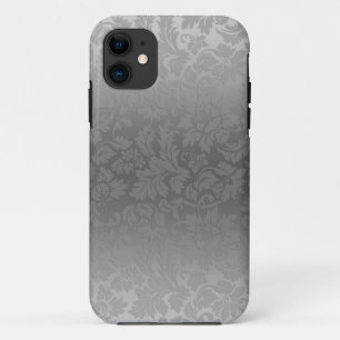 Capa Para iPhone 11 Cinzas de Prata Metálica Damascos Florais Monocrom