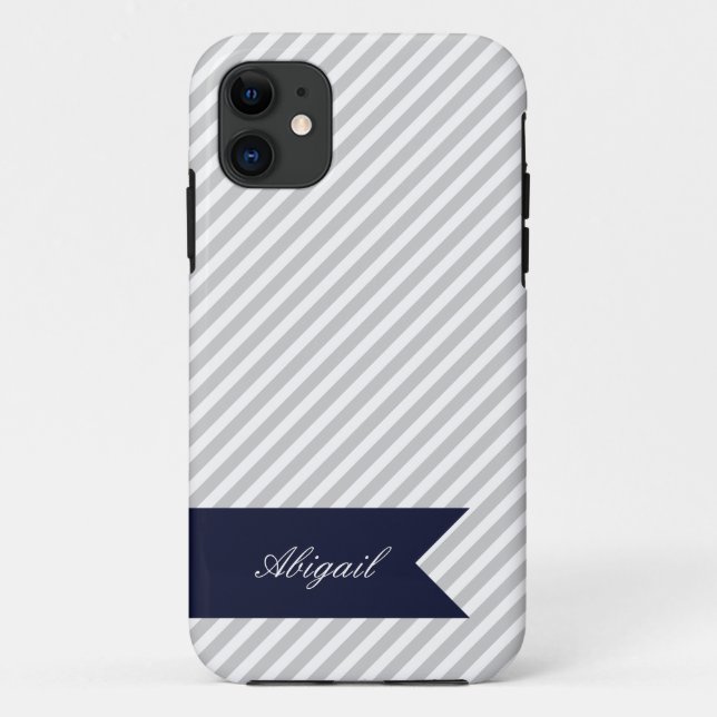Capa Para iPhone 11 Cinzas e faixas brancas com caixa iPhone 5 monogra (Verso)