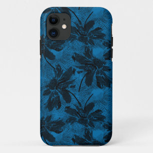 Capa Para iPhone 11 Cinzas e padrão floral azul.
