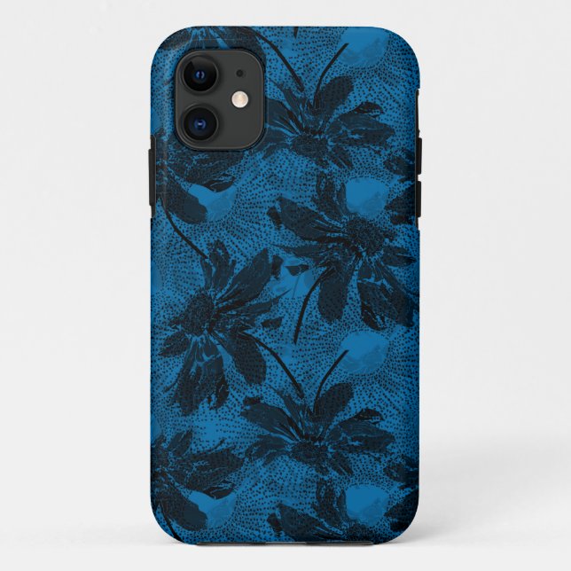 Capa Para iPhone 11 Cinzas e padrão floral azul. (Verso)