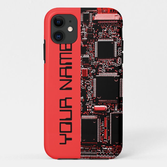 Capa Para iPhone 11 Circuito vermelho 2 "Nome" iPhone 5 lado vermelho  (Verso)