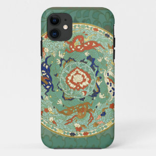 Capa Para iPhone 11 Círculo Chinês Antigo Verde Azul