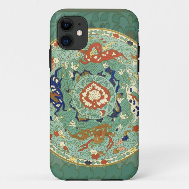 Capa Para iPhone 11 Círculo Chinês Antigo Verde Azul (Verso)