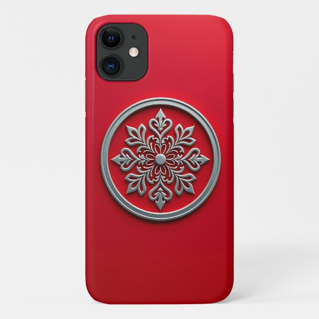 Capa Para iPhone 11 Círculo Silver Motif em Vermelho (Verso)