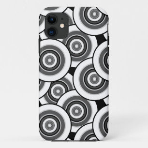 Capa Para iPhone 11 Círculos e anéis - padrão geométrico preto e branc