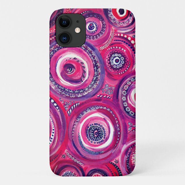 Capa Para iPhone 11 Círculos rosa e roxo e espirais originais (Verso)