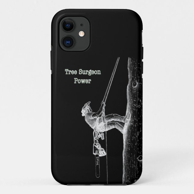 Capa Para iPhone 11 Cirurgião de Árvores no trabalho presente Chainsaw (Verso)