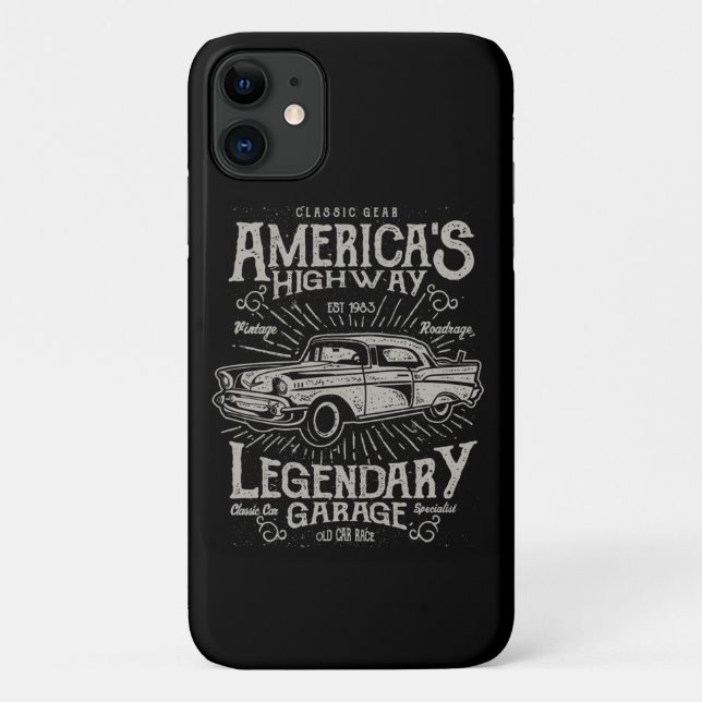 Capa Para iPhone 11 Classic American Muscle Car | Estrada Hoteleira (Verso)