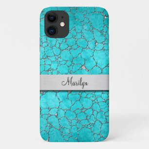 Capa Para iPhone 11 Classy Ladies Monograma Padrão Turquesa