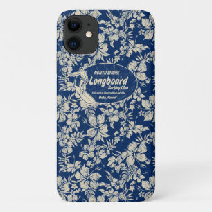 Capa Para iPhone 11 Club Surfing Longboard Logo e Hibiscus Hawaiian