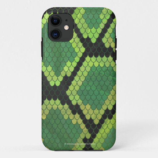 Capa Para iPhone 11 Cobra preto e Impressão verde (Verso)