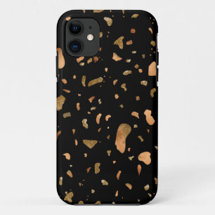 Capa Para iPhone 11 Cobre Dourado na Pedra Negra Terrazzo