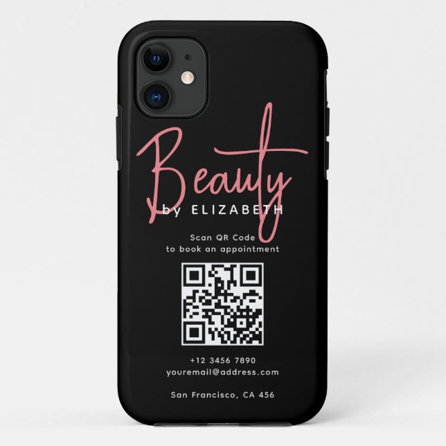 Capa Para iPhone 11 Código QR profissional de beleza de script rosa pr (Verso)