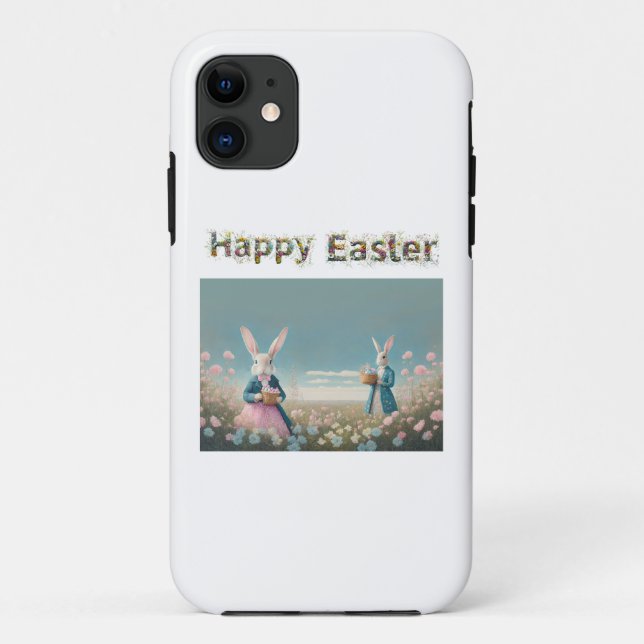 Capa Para iPhone 11 Coelhinho de Páscoa com Felz pascoa de Ovos de Pás (Verso)