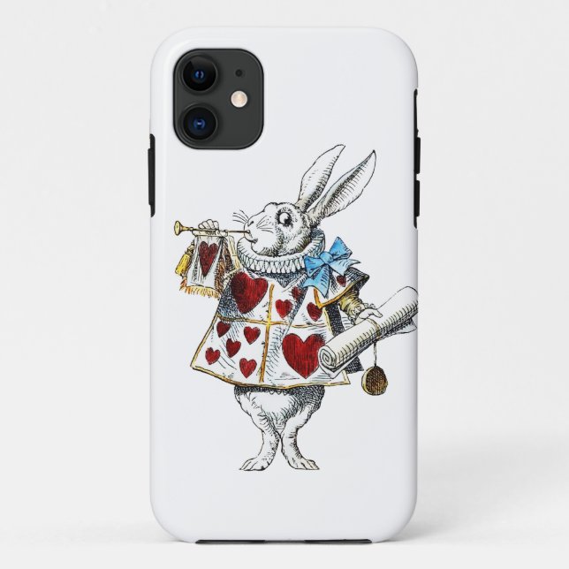 Capa Para iPhone 11 Coelho Branco Alice Wonderland Hearts (Verso)