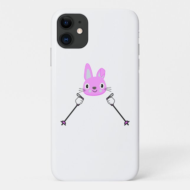 Capa Para iPhone 11 Coelho do esqui com bastões de esqui (Verso)