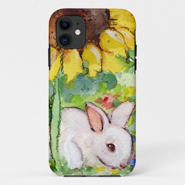 Capa Para iPhone 11 Coelho & Sunnflower (Verso)