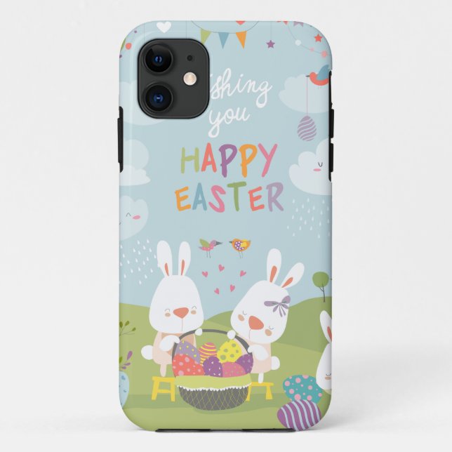 Capa Para iPhone 11 coelhos de Páscoa (Verso)