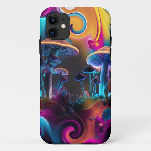 CAPA PARA iPhone 11 COGUMELO ARTÍSTICO PSICODÉLICO ELEGANTE MODERNO (Verso)