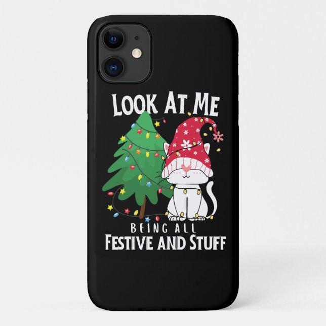 Capa Para iPhone 11  Coisas Gato de Natal Engraçado (Verso)