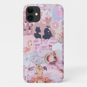 Capa Para iPhone 11 Colagem de Energia de Menina com Estética Rosa