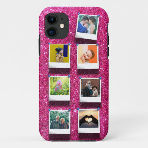 Capa Para iPhone 11 Colagem de Fotografias com 7 Cinzas Rosa Personali