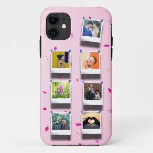 Capa Para iPhone 11 Colagem de Fotografias de Petais Rosa Personalizad