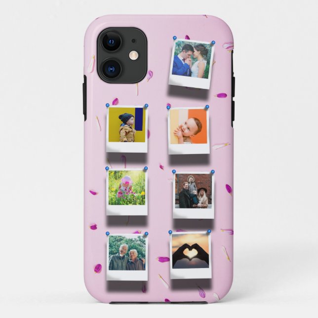 Capa Para iPhone 11 Colagem de Fotografias de Petais Rosa Personalizad (Verso)