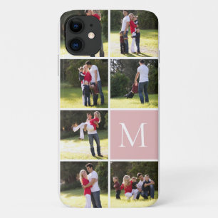 Capa Para iPhone 11 Colagem de fotos moderna e monograma cor-de-rosa