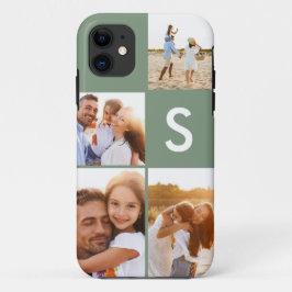 Capa Para iPhone 11 Colagem de fotos moderna sage monograma inicial ve