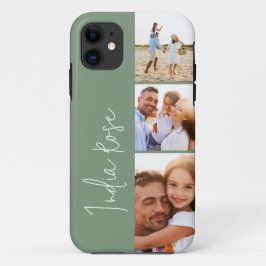 Capa Para iPhone 11 Colagem de fotos moderna sage monograma inicial ve