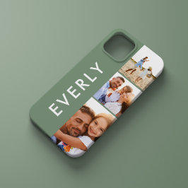 Capa Para iPhone 11 Colagem de fotos moderna sage monograma inicial ve