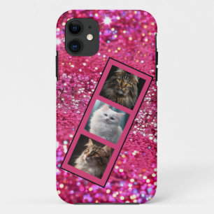 Capa Para iPhone 11 Colagem Personalizada de Fotos Pet Girly Pink Glit