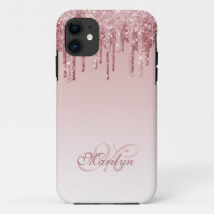 Capa Para iPhone 11 Coleta de brilho rosa personalizada com monograma