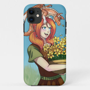Capa Para iPhone 11 Colhendo Flores com um Dragão