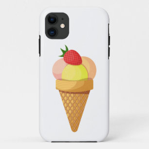 Capa Para iPhone 11 Colheres de sorvete e morango em bolos de waffle