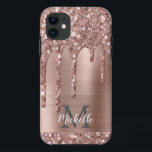Capa Para iPhone 11 Colírio Dourado de Rosa monograma em metal cor-de-<br><div class="desc">O rosa dourado moderno, cinzento, goteja o nome e a capas de iphone monificada. Este design apresenta pinceladas cor-de-rosa-pincelada cor-de-rosa pincelada sobre fundo de metal escovado cor-de-rosa com modelo de texto personalizado monograma inicial e nome próprio. Presente feminino perfeito. Se precisar de ajuda ou itens correspondentes, entre em contato comigo....</div>