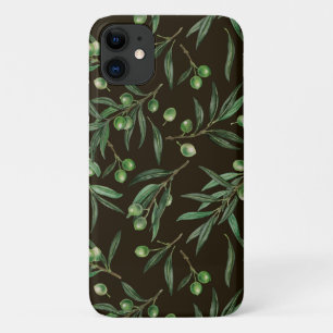 Capa Para iPhone 11 Coloração aquosa dos ramos de oliveira em preto