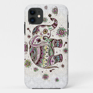 Capa Para iPhone 11 Colores de Pastel Flores Retro e Elefante
