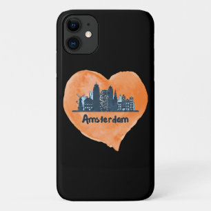 Capa Para iPhone 11 Colorida Amsterdam City Skyline Watercolor Heart P