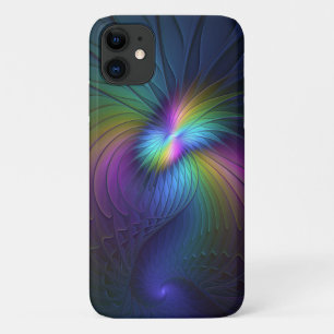 Capa Para iPhone 11 Colorido Com Arte Fractal Abstrato Azul Moderno