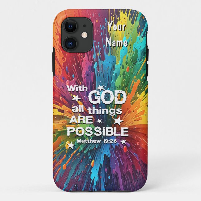 Capa Para iPhone 11 Com Deus Mateus 19-26 (Verso)