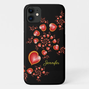 Capa Para iPhone 11 Com muito amor Coração Amarelo Vermelho Nome de