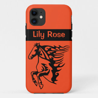Capa Para iPhone 11 Competição Orange Pony Horse Bronco Steed Lineart