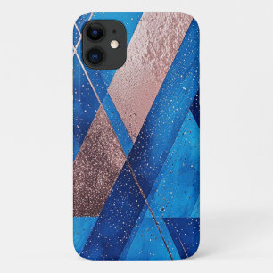 Capa Para iPhone 11 Composição Artística Azul e Dourada Abstrata