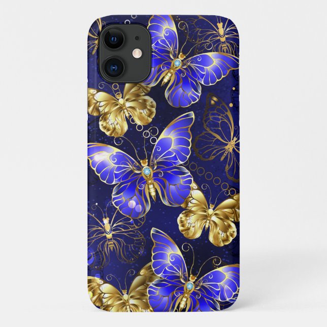 Capa Para iPhone 11 Composição com borboletas de safira (Verso)
