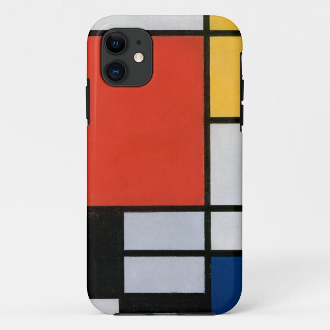 Capa Para iPhone 11 Composição Mondrial Amarelo Vermelho Azul Preto (Verso)